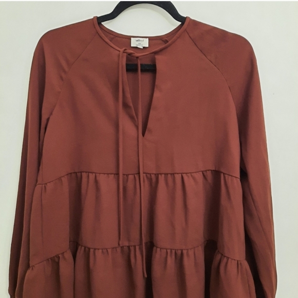 WILFRED Odette Blouse Brown Ruffle Tie Front XXS Aritzia - Picture 5 of 9